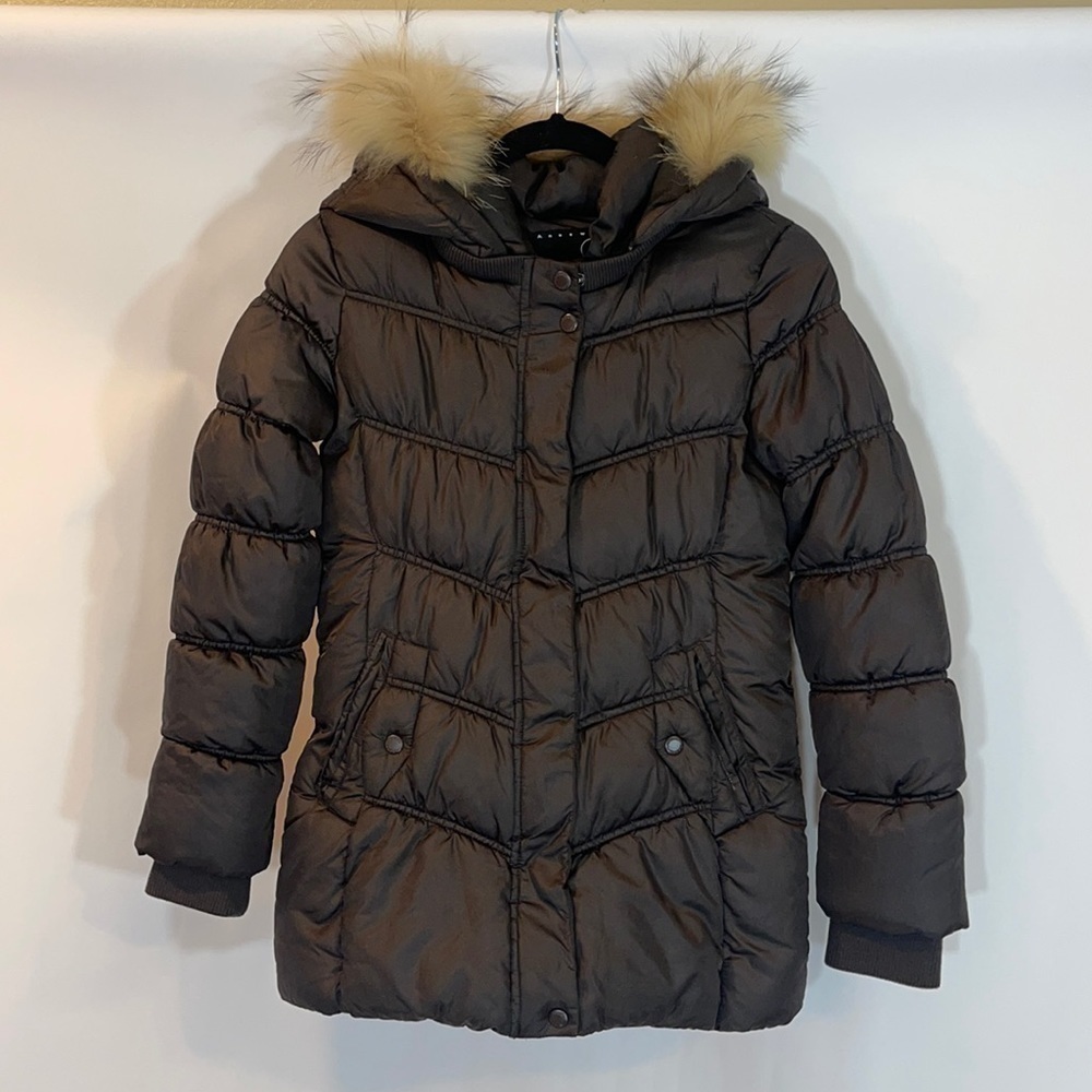 ANDEW Brown Puffer Coat With Genuine Fur Trimmed Hood Women’s Small